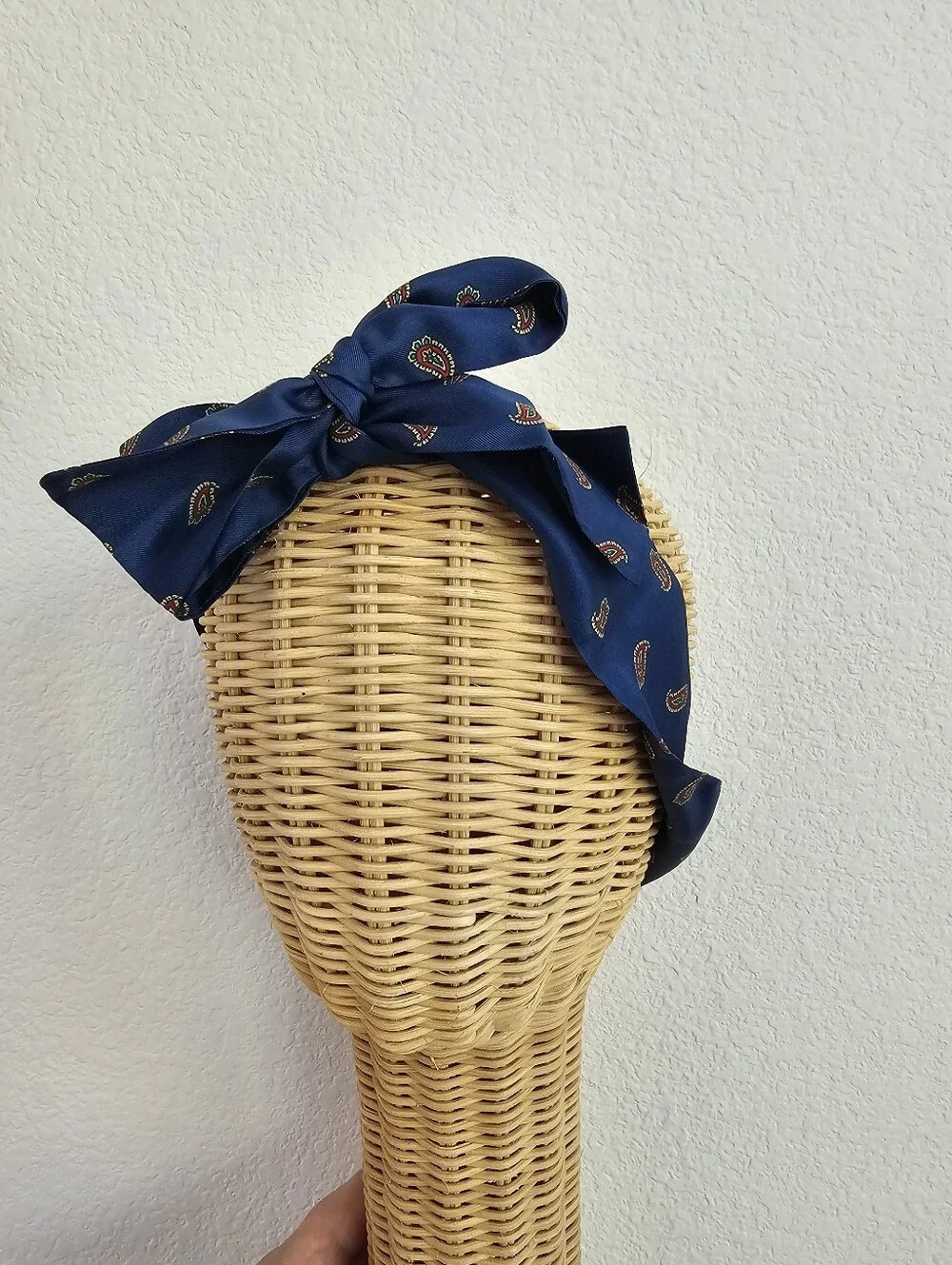Vintage 100% Silk Paisley Hair Scarf Ribbon – Royal Blue Multi-Way Tie Wrap​